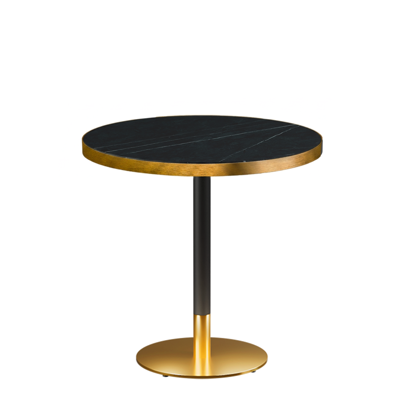 Cafétafel OMEGA R fi 68 grijze steen met gouden rand