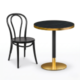 Cafétafel OMEGA R fi 68 grijze steen met gouden rand