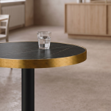 Cafétafel OMEGA R fi 68 grijze steen met gouden rand