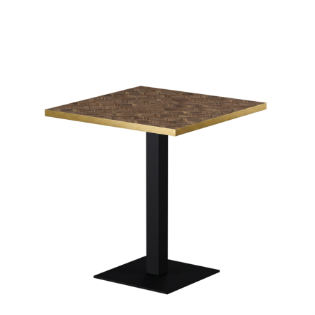 Cafétafel ALFA S 68x68 walnoot met gouden rand