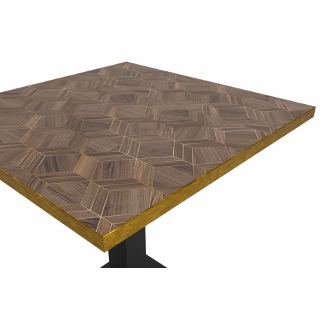 Cafétafel ALFA S 68x68 walnoot met gouden rand