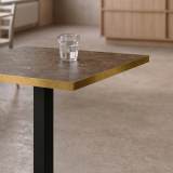 Cafétafel ALFA S 68x68 walnoot met gouden rand