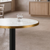 Cafétafel ALFA R fi 68 marmer crema met gouden rand