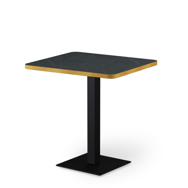 Cafétafel ALFA 68x68 droge grijze steen met afgeronde en gouden rand