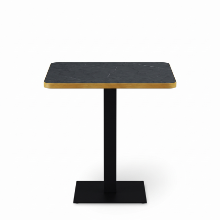 Cafétafel ALFA 68x68 droge grijze steen met afgeronde en gouden rand